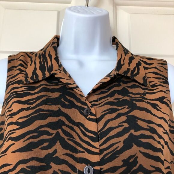 NWOT EP Pro Sleeveless Tiger Print Collared Golf Blouse - Picture 6 of 14